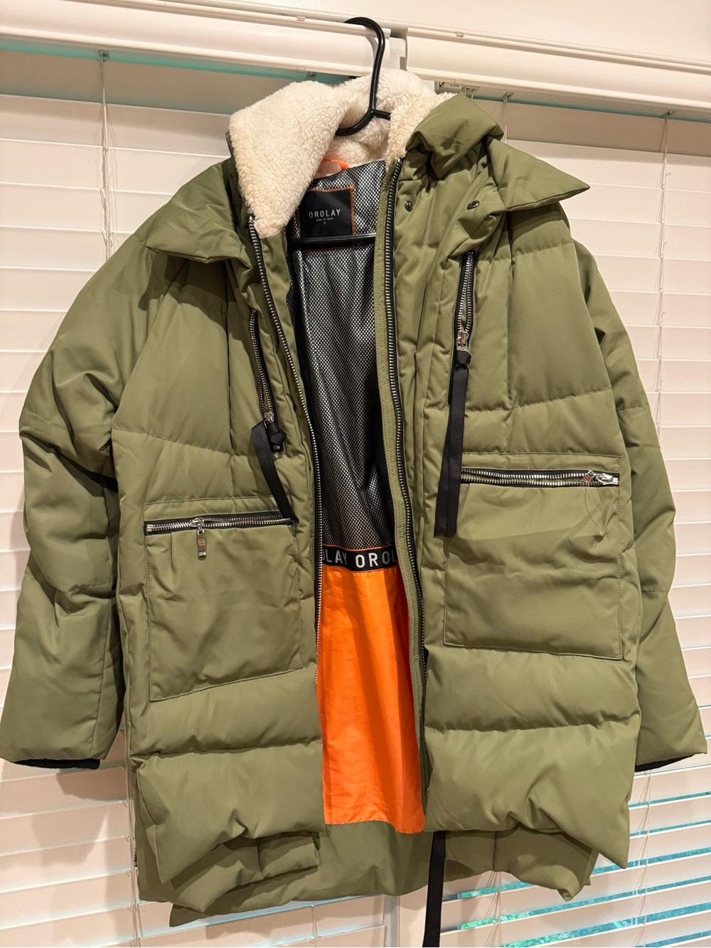 OLAY Women’s Olive Green Puffer Jacket with Sherpa Collar